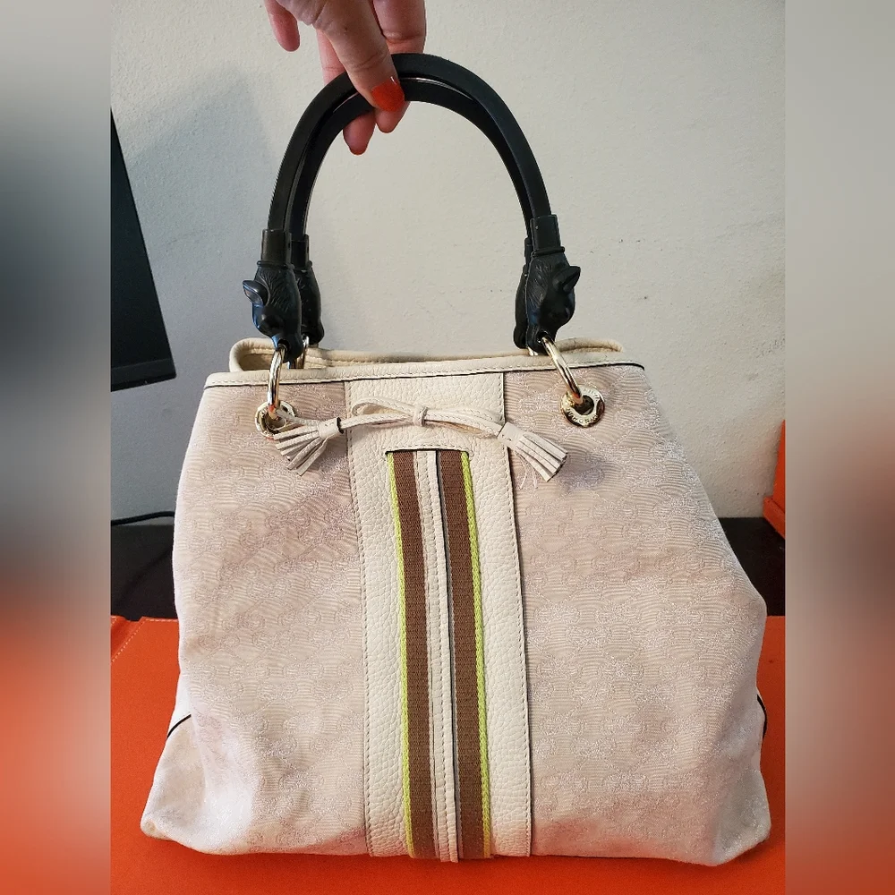 Vintage Anya Hindmarch Signature Striped bucket bag with metal foxhead handles - Picture 1 of 16